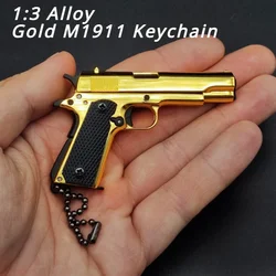 1:3 Metal Gold M1911 Colt Toy Gun Model FakeGun Mini Alloy Keychain Look Real Collection Pubg Prop Birthday Hanging Gift For Boy