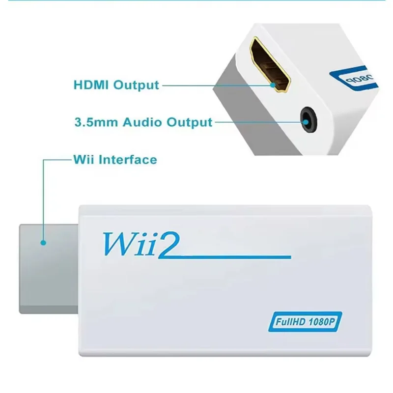 ل WII إلى HDMI محول كامل HD 1080P WII إلى HDMI Wii 2 HDTV محول محول مع صوت 3.5 مللي متر لعرض شاشة الكمبيوتر HDTV