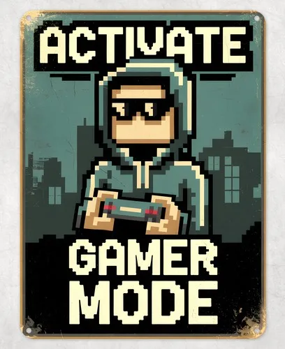 Activate Gamer Mode Gaming Metal Poster Wall Tin Sign Man Cave Shed Home Plaque --Tin Sign
