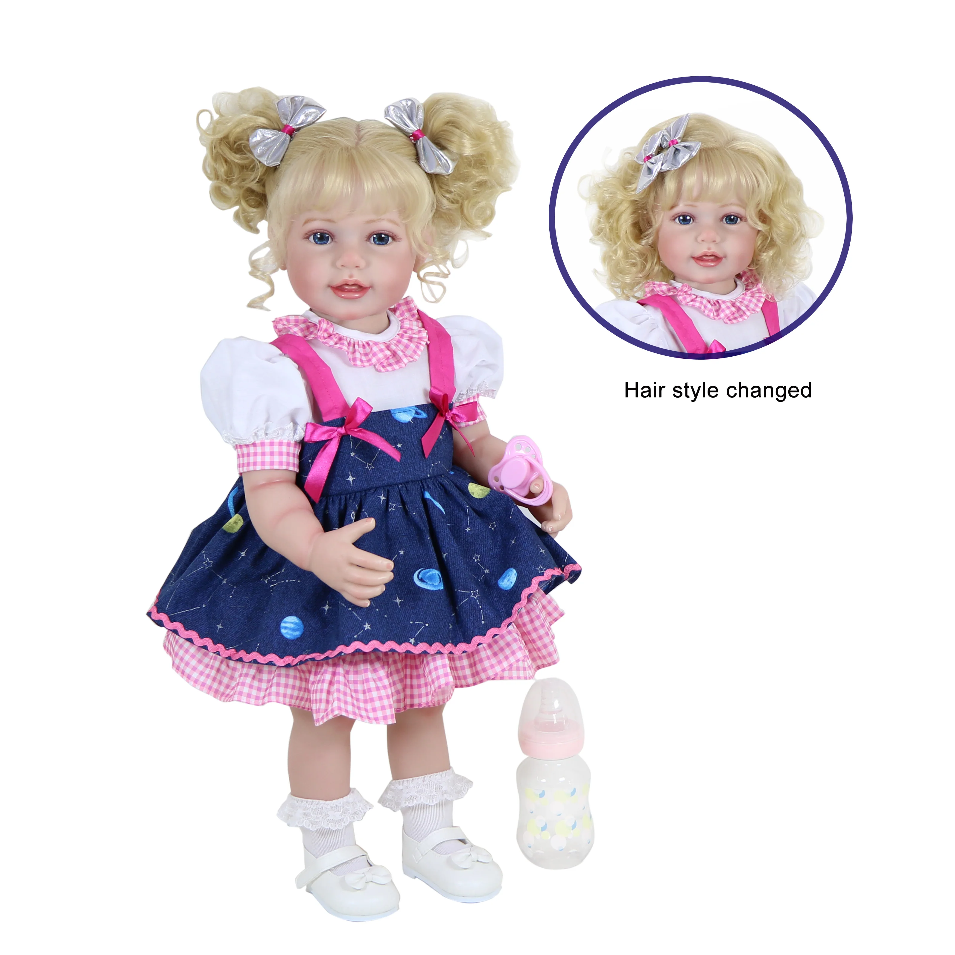 

22 inch Toddler Dolls Galaxia Girl with 3D Painted Skin Visible Veins and Rooted Blond Hair and Blue Eyes