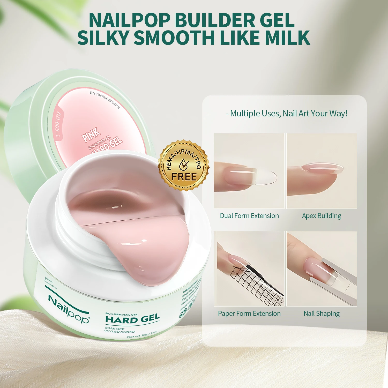 Nailpop 75pcs Dual Nail Forms 30g Nude Builder Nail Extension Gel Kit Semi Permanent Extension Nails Art Salon DIY Manicure