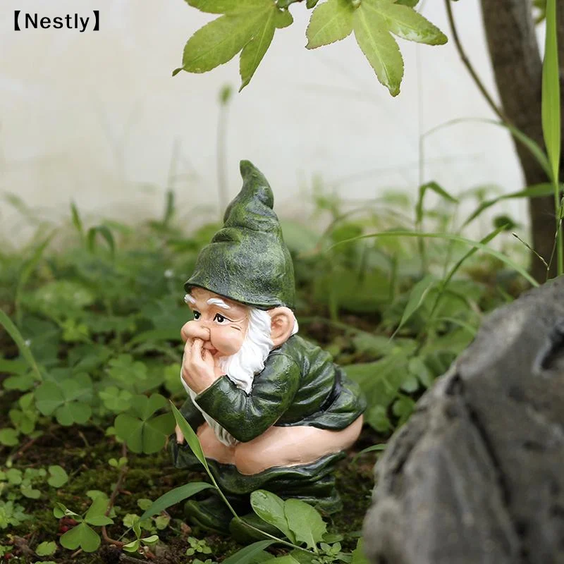 Divertida mini estatua de duende de jardín de resina, figurita de duende en miniatura para decoración del hogar y jardín〔Nest〕