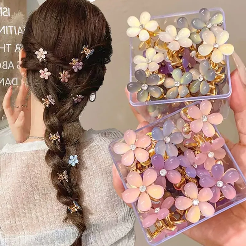 Koreanische süße Mini-Blumen-Seiten-Haarspangen für Mädchen, Haarklammern, süßer Opal, Zirkon, Pony, Haarnadeln, kleine Haar-Accessoires, Haarspangen