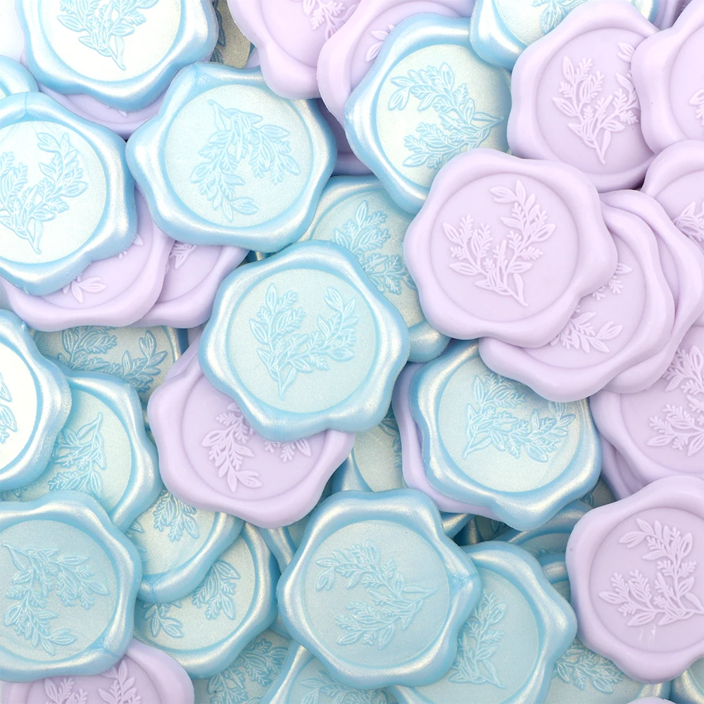 20pcs Purple/Aurora Blue Color Wax Seal Stickers, Self-adhesive Wedding Invitation Envelope Seal Stickers for Decorating Wedding