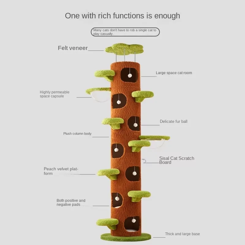 когтеточка для кошек с домиком высокая Multi-functional Design Floor-to-Ceiling Stable Durable Japanese System Cat Tree Felt Mat