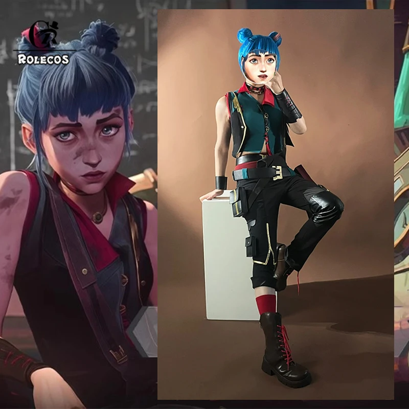 ROLECOS Game LOL Season 2 Jinx Powder Cosplay Costume LOL Jinx Cosplay Overalls Vest Pants Ourfits Halloween Uniform New Skin