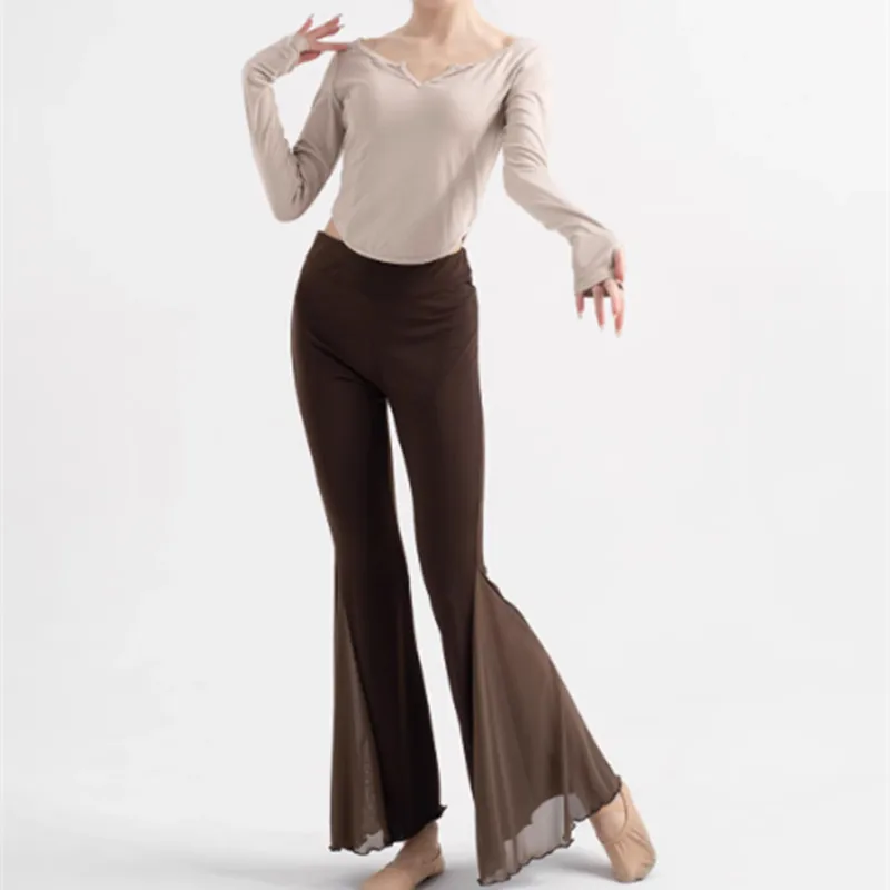 

Современные классические танцевальные брюки Me Splice Design Тонкие боковые разрезы Fi Tail Длинные брюки Чистый цвет Практика orm Skinnies