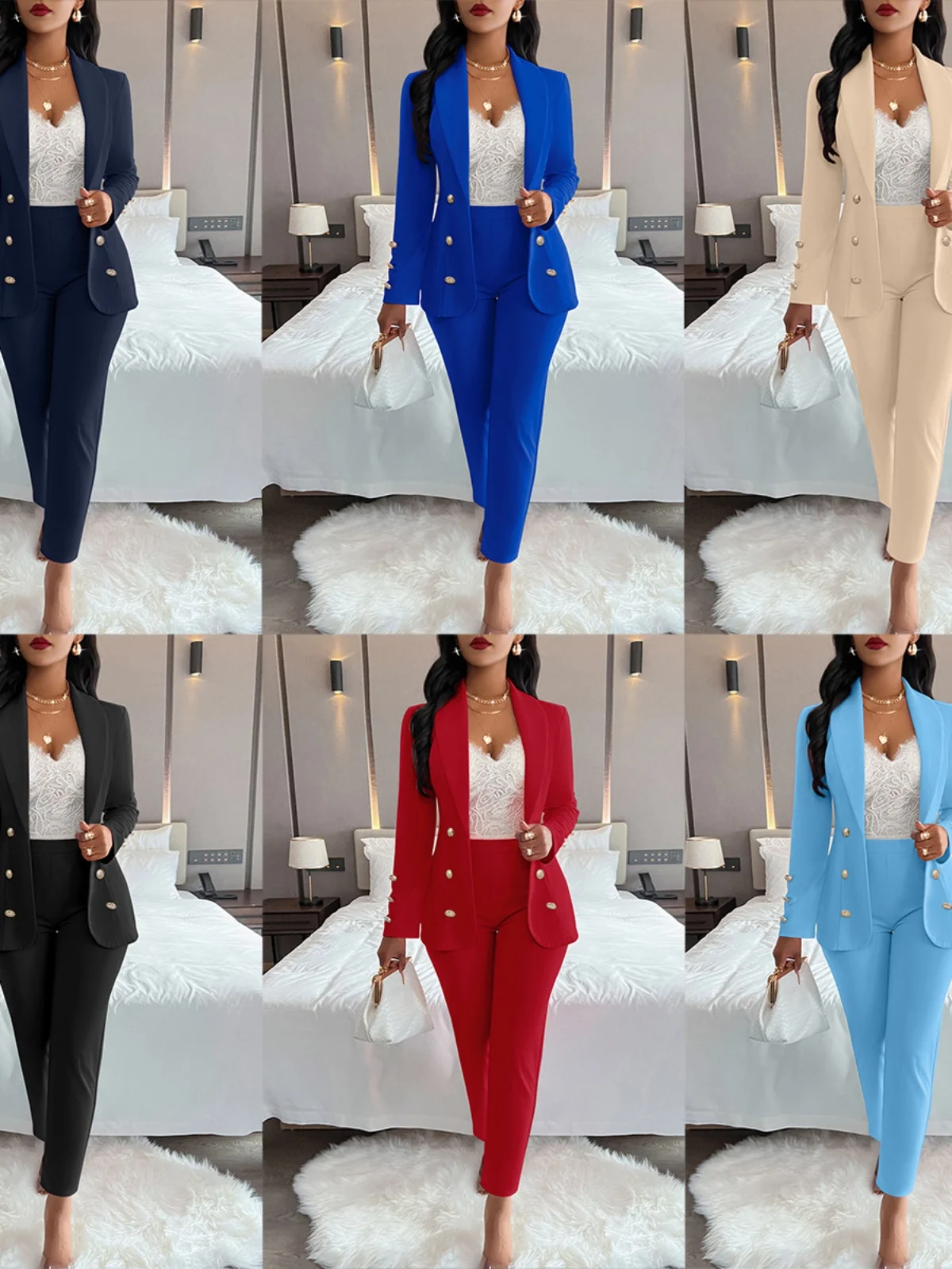 Conjunto de terno casual de cor sexy foiável longo sve conjunto feminino de duas peças para idades 25-35 temporada de outono
