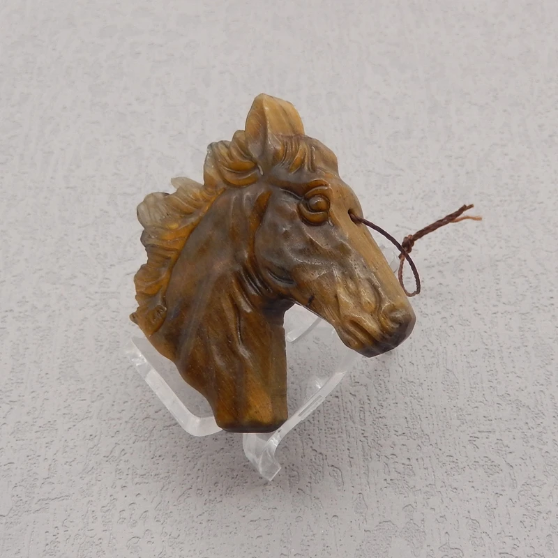 Natural Stone Tiger-Eye Pendant Bead,Carved Horse Head Animal Pendant Fashion Jewelry Necklace Accessories 48x49x8mm 22g