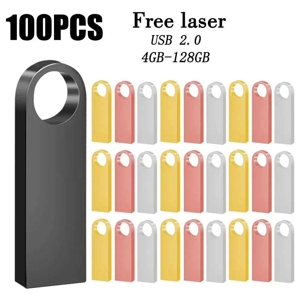 100PCS Free Custom LOGO Flash Drives Metal 64GB Free logo Black 32GB Pen drive 16GB Memory stick Free key chain U disk 8GB 4GB