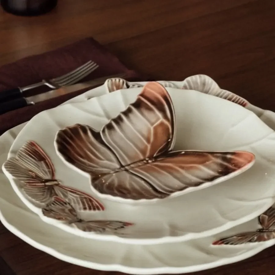 Butterfly-shaped porcelain glazed porcelain cups, dinner plates, rice bowls, dessert plates