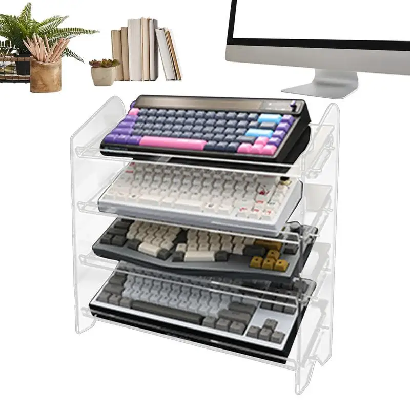 suporte de teclado acrilico transparente rack organizador de mesa armazenamento para computador teclado mecanico mesa 01