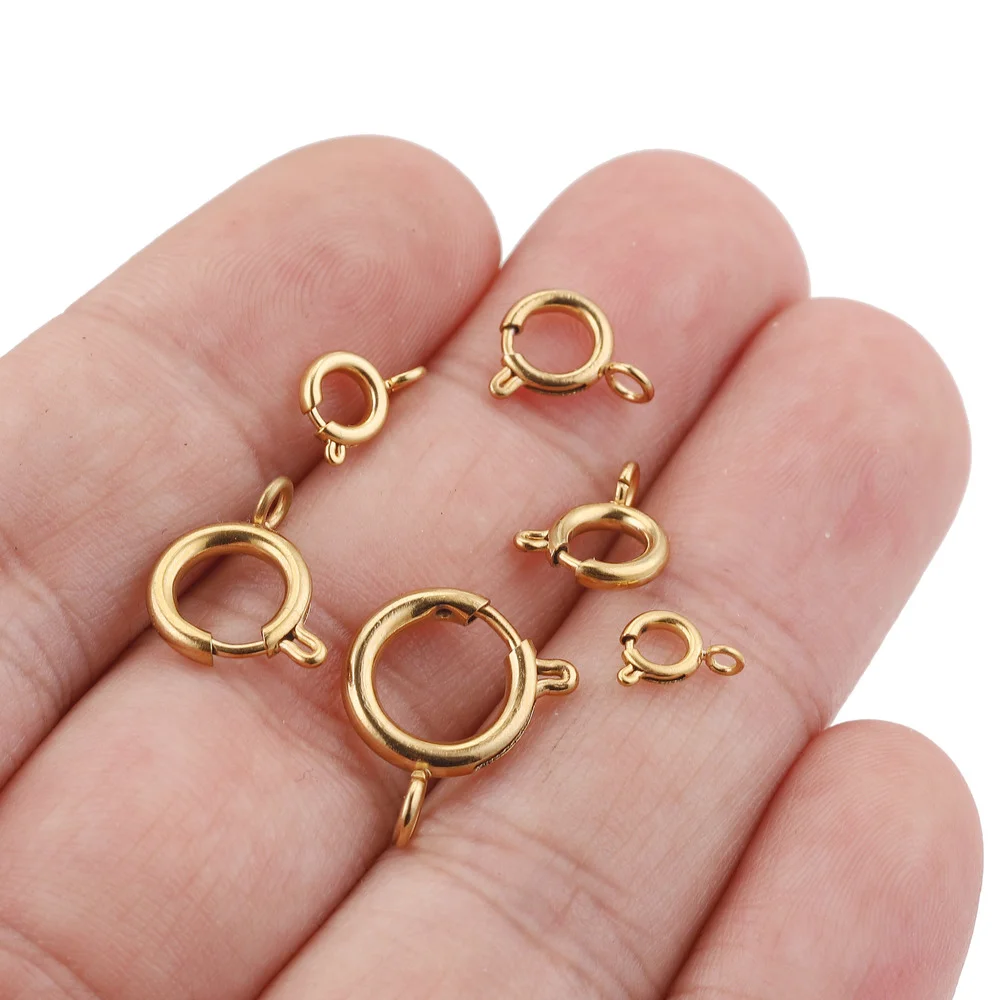 10pcs Stainless Steel 18K Gold Spring Ring Clasp With Open Jump Ring  connection Accessories For Jewelry DIY Findings Components