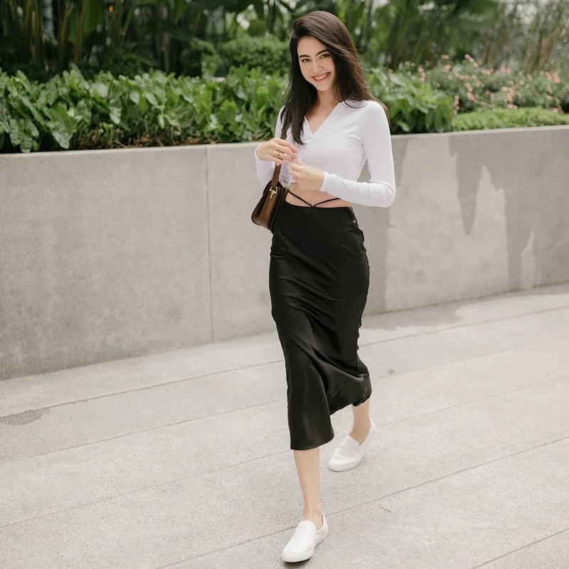 

Sexy Black A-Line Skirt with Belt Design Street Style Midi Dress Pure Color Middlerise Waist Hollow out Detail Polyester...