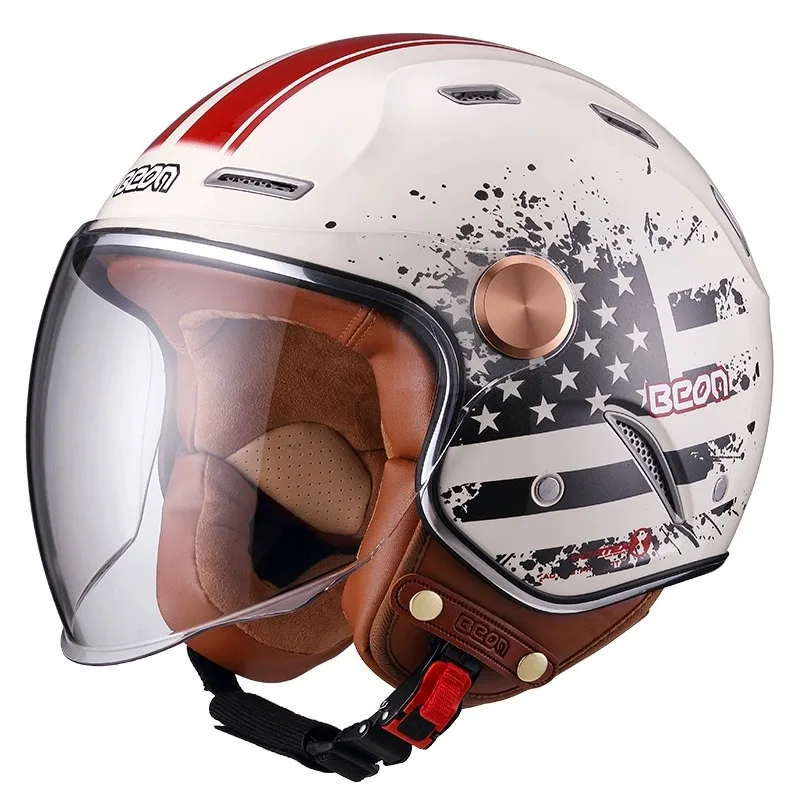 BEON B122 Vintage Open Face Motorcycle Helmet Dual Lens Retro Moto Casque Casco Capacete Helmets