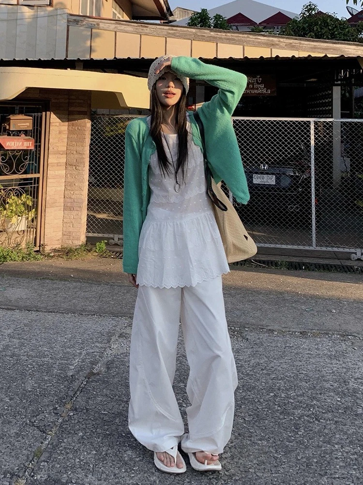 Estilo coreano branco renda bordado colete crimento médio sem mangas primavera verão novo doce suave camadas vestido de sa...