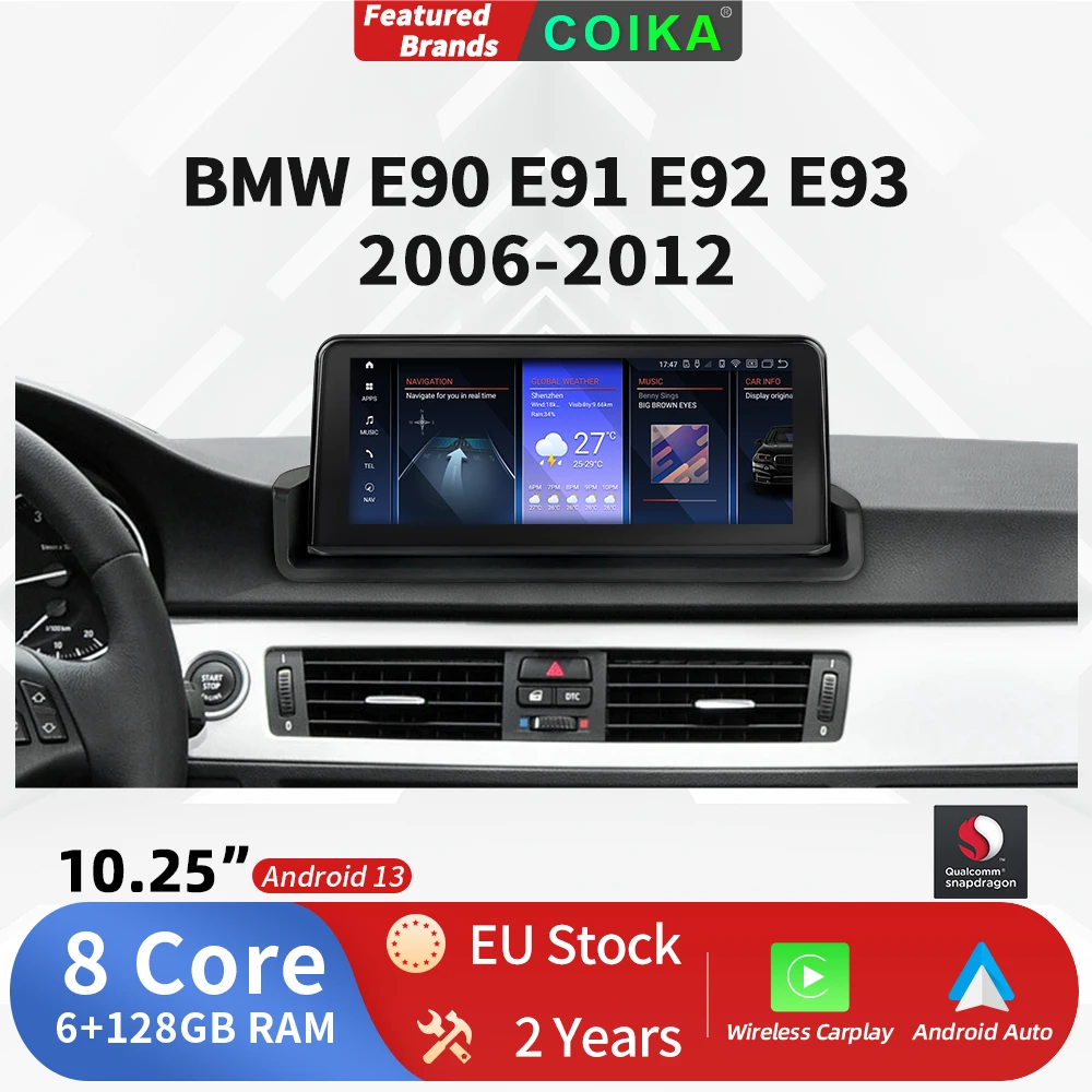 COIKA 10.25 HD Touch Screen Wireless Carplay Auto Radio For BMW E90 E91 E92 E93 WIFI GPS Navi BT GPS Android System Multimedia