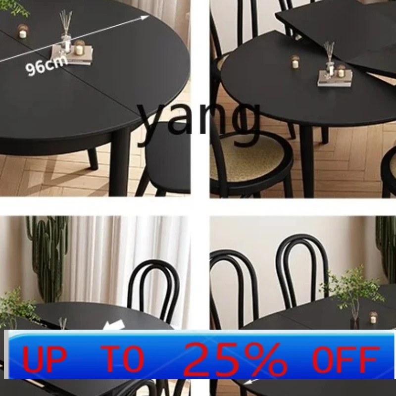 

LMM Solid Wood Folding Dining Table Household Small Apartment Black Retro Retractable Dining Table Oval Variable round Table