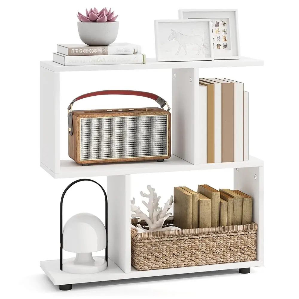 

3-Tier Geometric Bookshelf, S-Shaped Open Bookcase, Freestanding Decorative Storage Shelving, Home Storage Organizer For Living