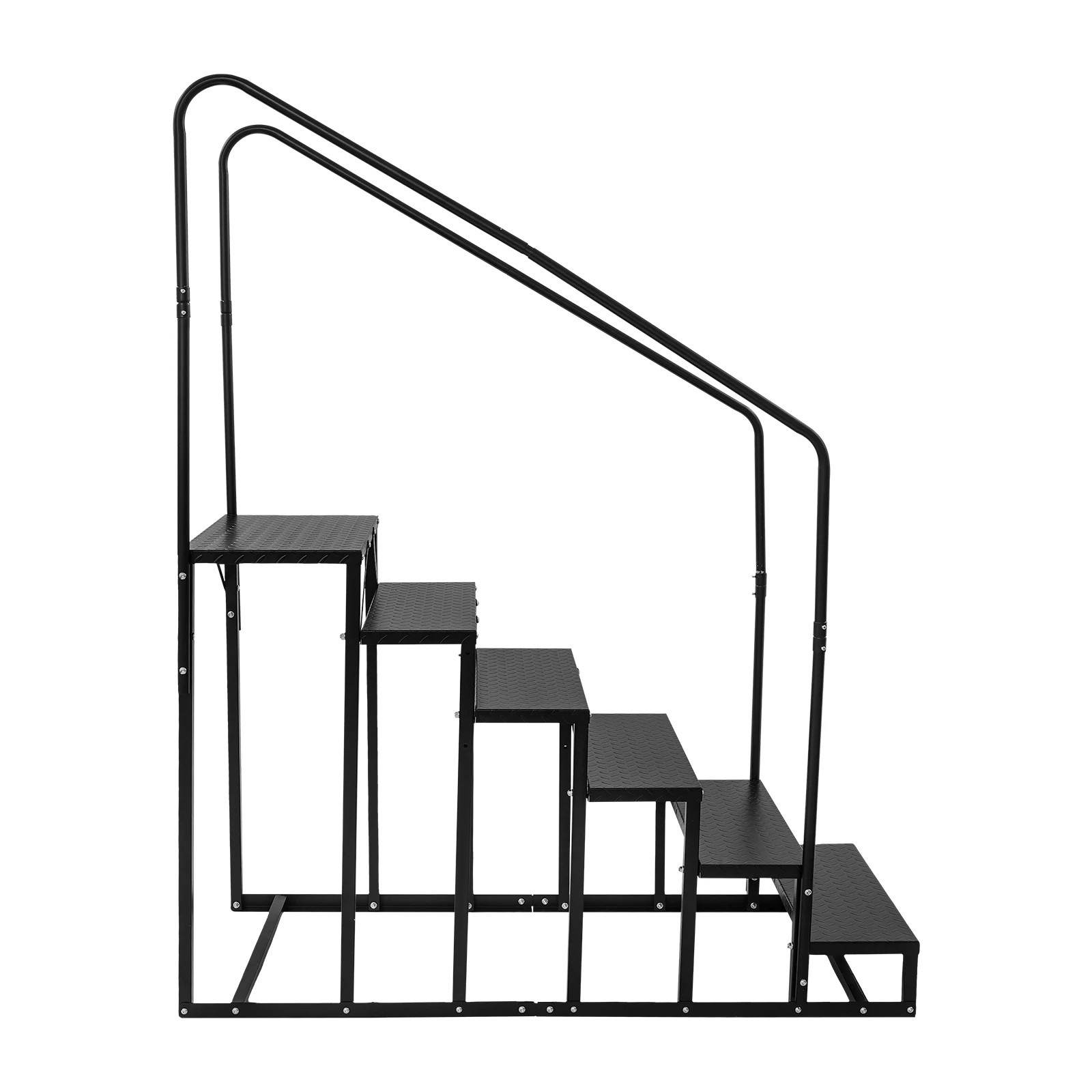 Free Standing RV Steps with Handrail, 6 Steps RV Stair, for Outdoor RV, Camper Vans, Pool Ladder Black