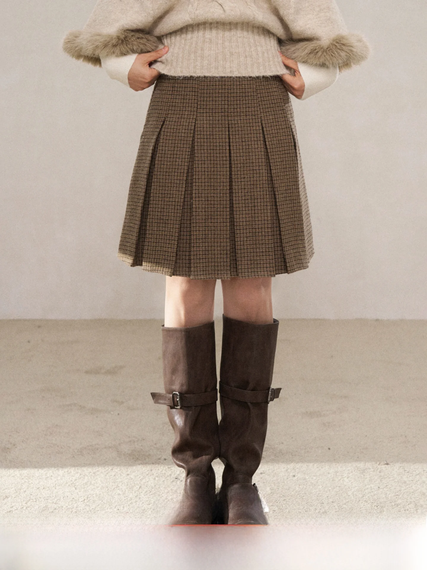 

Шикарная плиссированная юбка А-силуэта в клетку с высокой талией для женщин, модная новинка зимы, для повседневной носки, в корейском стиле