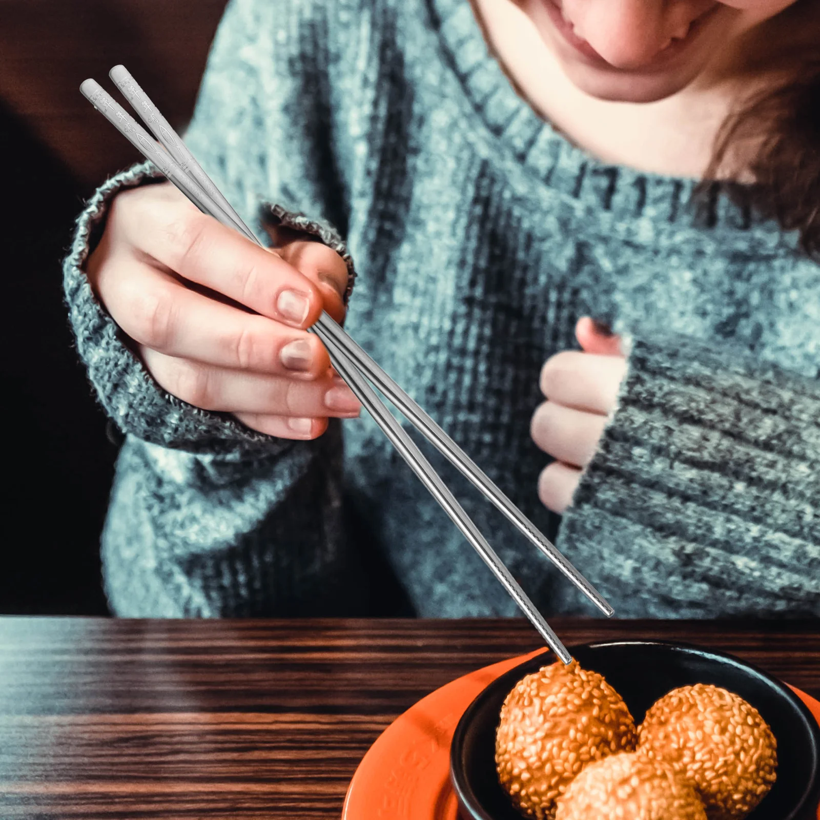 

5Pairs Stainless Steel Chopsticks Set Metal Cutlery Household Non-Skid Tableware Reusable Practical Kitchen Dining