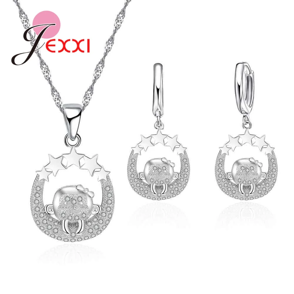 Animal Series 925 Sterling Silver Color Jewelry Sets With Cute Small Monkey Five Stars Design Adorable Gifts For Girls Women