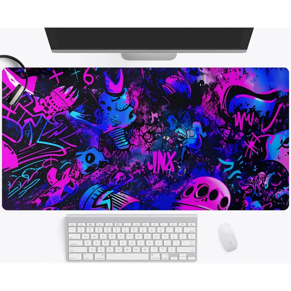 Tapis de bureau esthétique - Tapis de souris gaming graffiti néon violet, décoration pour setup gamer, tapis de souris XXL, mousepad gamer