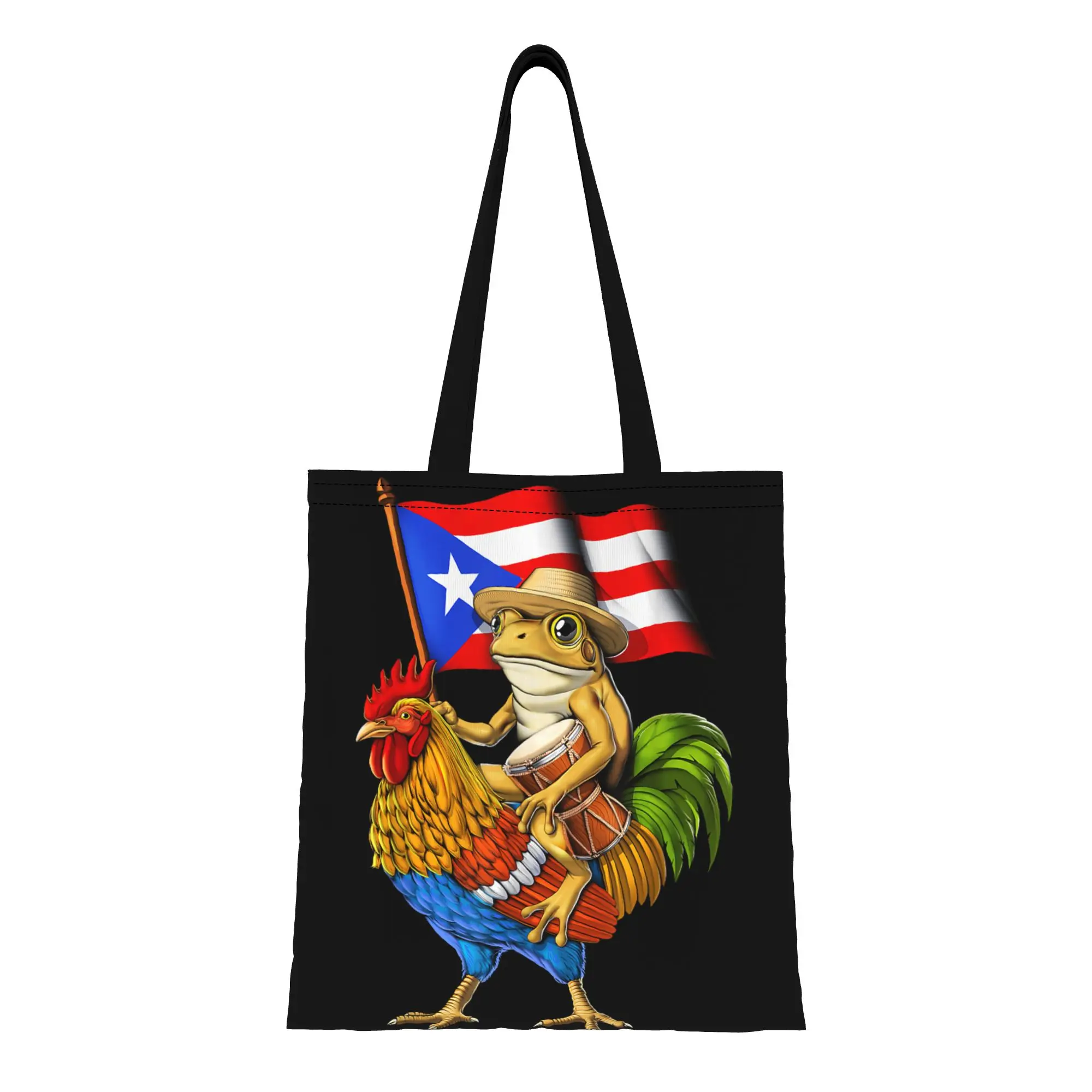 

1PC Coqui Frog Puerto Rico Flag Canvas Tote Bag Canvas Tote Bag Perfect for Shopping Grocery Shoulder Handbag