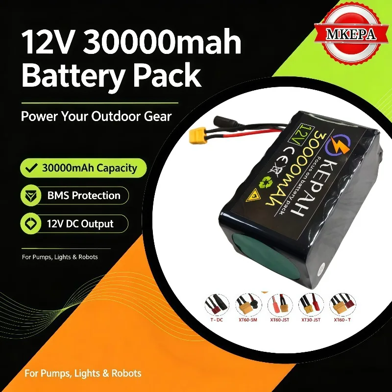 . lpega 12V 3S6P 30Ah 18650 Lithium‑ion Battery Pack 40A BMS DC5521 400W High Power For Motorcycle Lamp