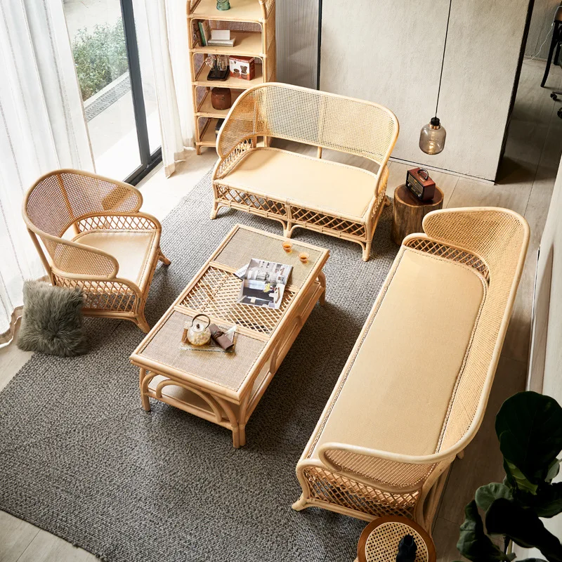 Nordic Rattan Sofa Hause Freizeit Wohnzimmer Liege ländlichen Balkon Couchtisch Innenhof Ratta