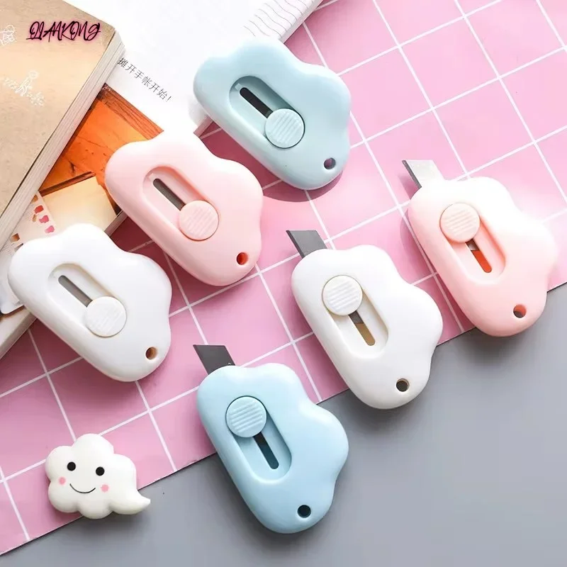 5pcs Mini Cloud Utility Knife Set Automatic Rebound Steel Blade Paper Cutter Opener for Letter Box Wrapping Cutting School