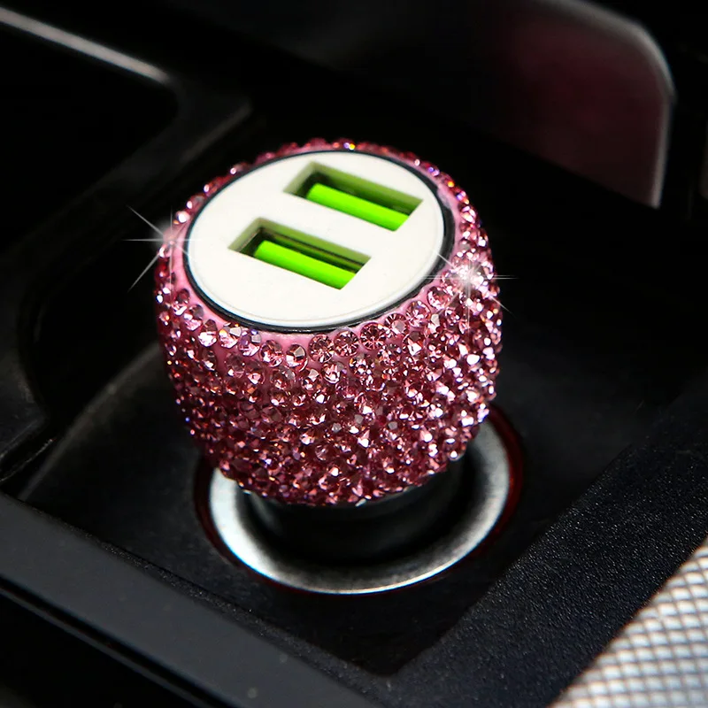 Car Charger Dual USB Fast Charger One To Two Multifunction Car Fashion Personalised Diamonds Charging Car Safety Hammer