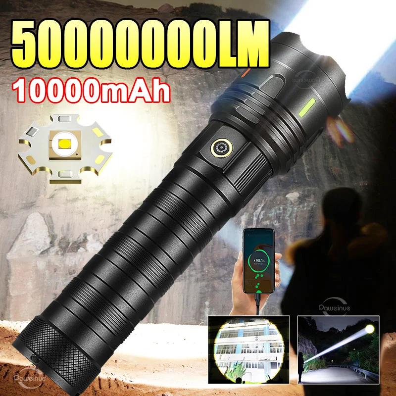 2025 مصباح يدوي LED فائق القوة 5000000 LM عالية الطاقة الشعلة USB قابلة للشحن التكتيكية مصباح يدوي طلقة طويلة 5 كجم الصيد Lantren