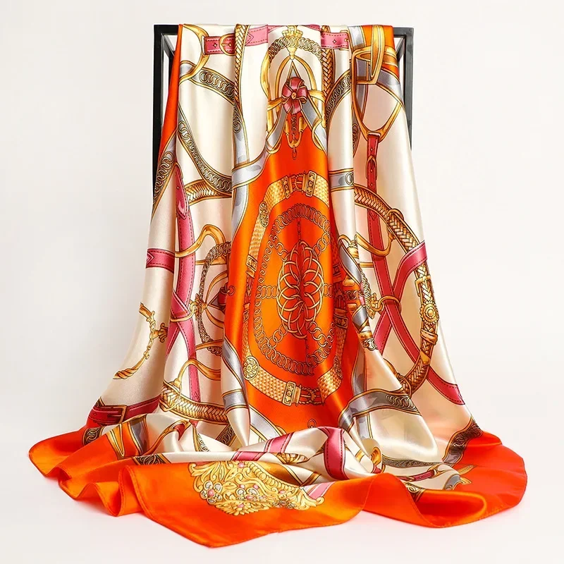 

90*90 Handkerchiefs Hair Silk Scarf Print Satin Big Square Silk Scarves Shawls for Women Hijab Hijab Hijab