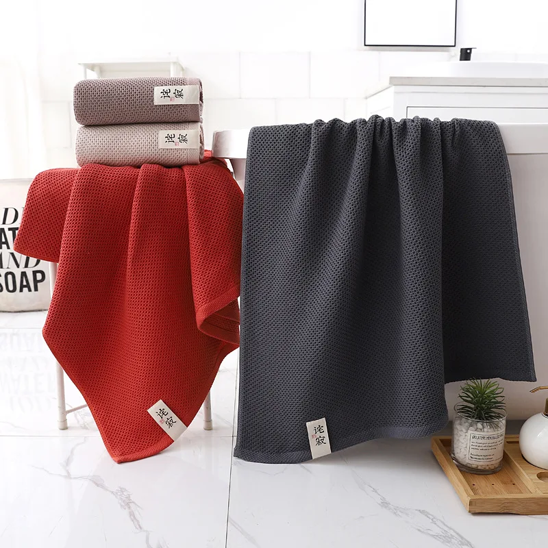 100% Cotton Waffle Bath Towel Grade A Safe Quality Japanese Honeycomb Texture Thick Soft Absorbent Large Shower Towel Daily Use