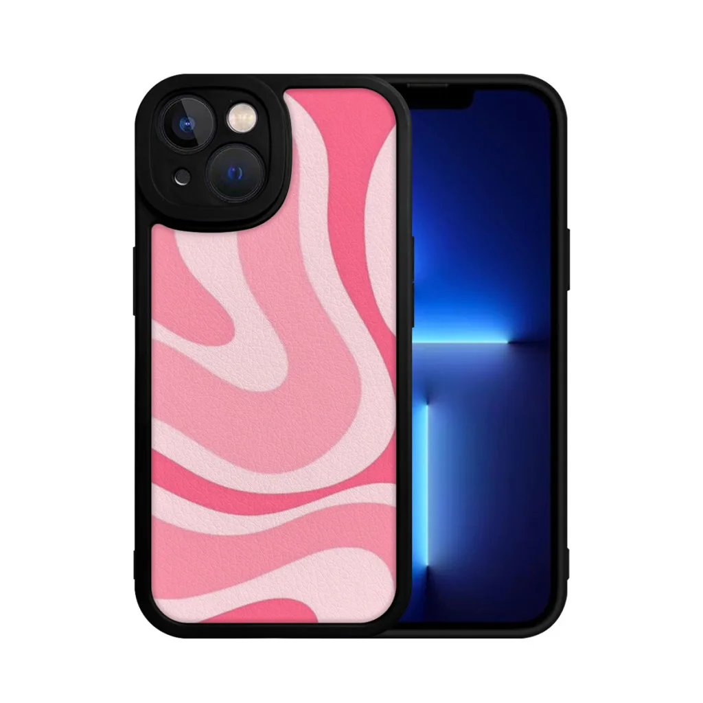 Phone Case For iPhone 15 Pro Max Plus Soft  Silicone Cover Modern Retro Liquid Swirl Abstract Pattern in Candy Pink