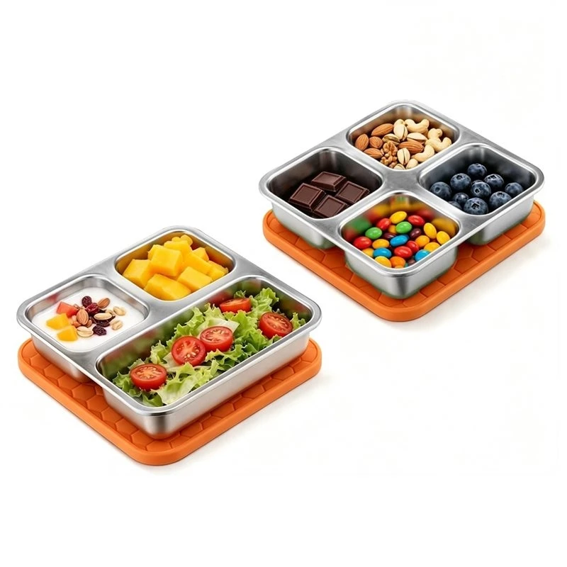 Stainless Steel Snack Box For Kids & Toddlers, 20Oz Multi-Compartment Leak Proof Food Container With Silicone Lids-Hot