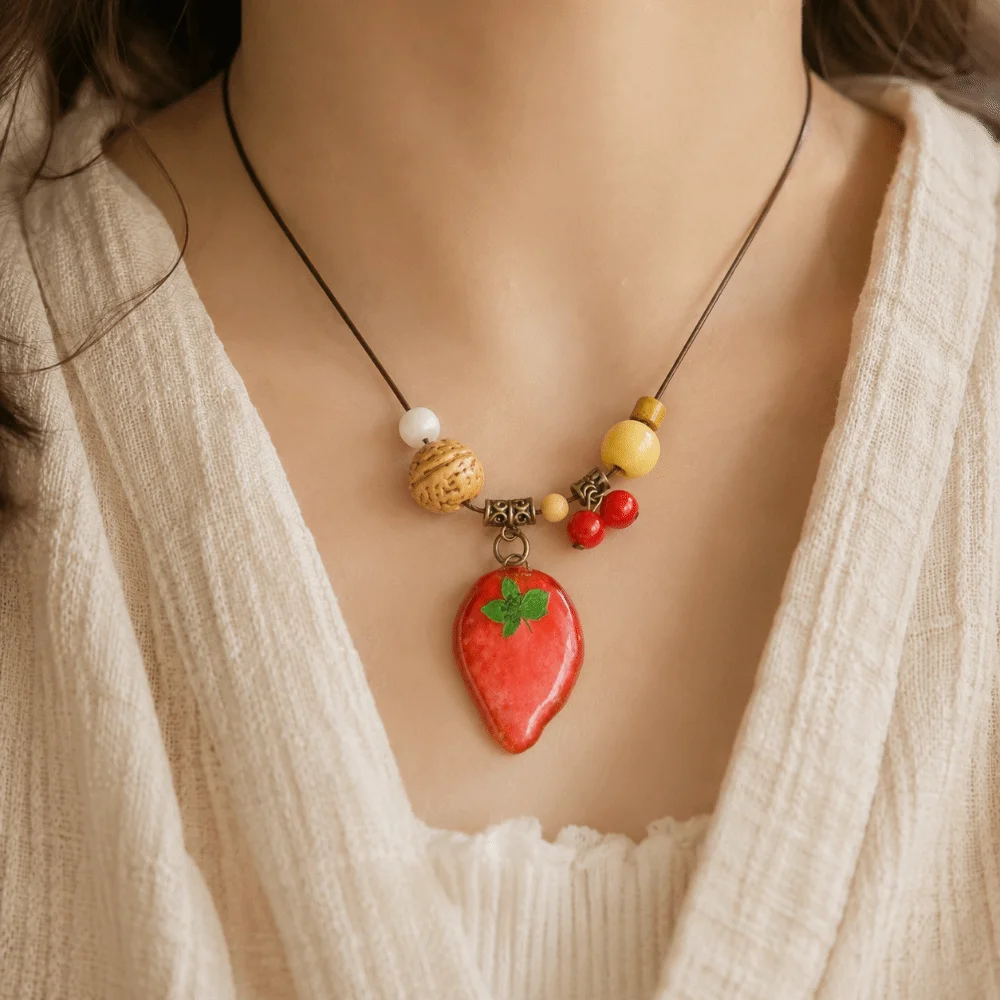 Retro Drip Glaze Finish Fruit Pendant Layerable Design Adjustable Natural Slice Pendant Handmade Pendant Gift