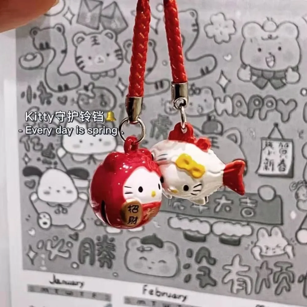 Kawaii Cute Hello Kitty Anime Peripheral Cartoon Lucky Cat The Bell Dang Cell Phone Pendant Multifunction Accessory Girl Gift