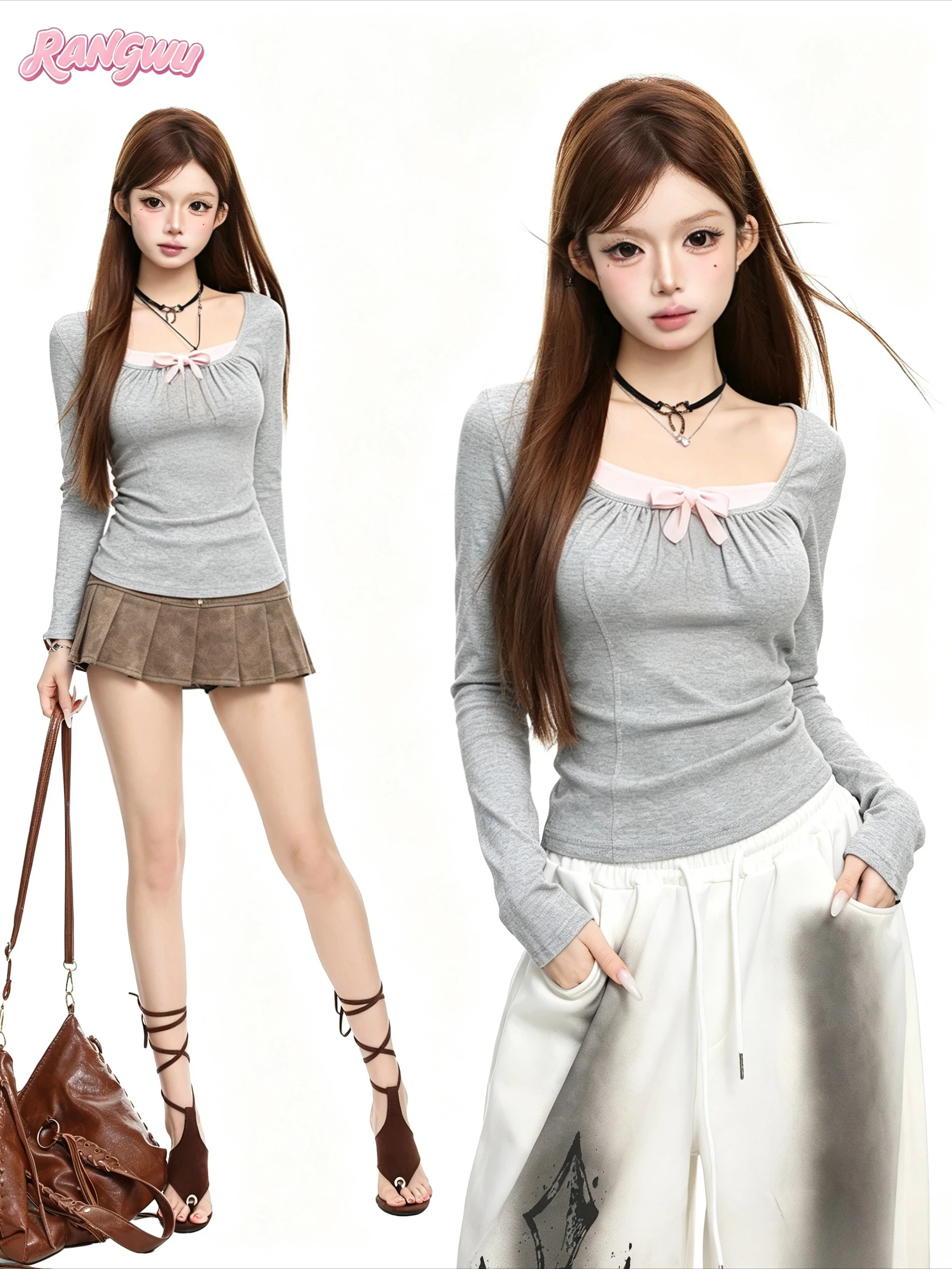 Women Harajuku Y2K Patchwork Slim Long Sleeve Blouse Korean Solid Casual Tees Hot Girls Elegant Fashion Streetwear Tops