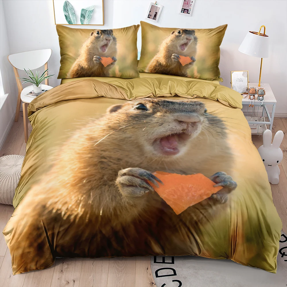 3D Custom Design Bedding sets Gray Duvet cover set Quilt case Pillow cases 3-pieces Animals Squirrel King Queen Full Twin Size