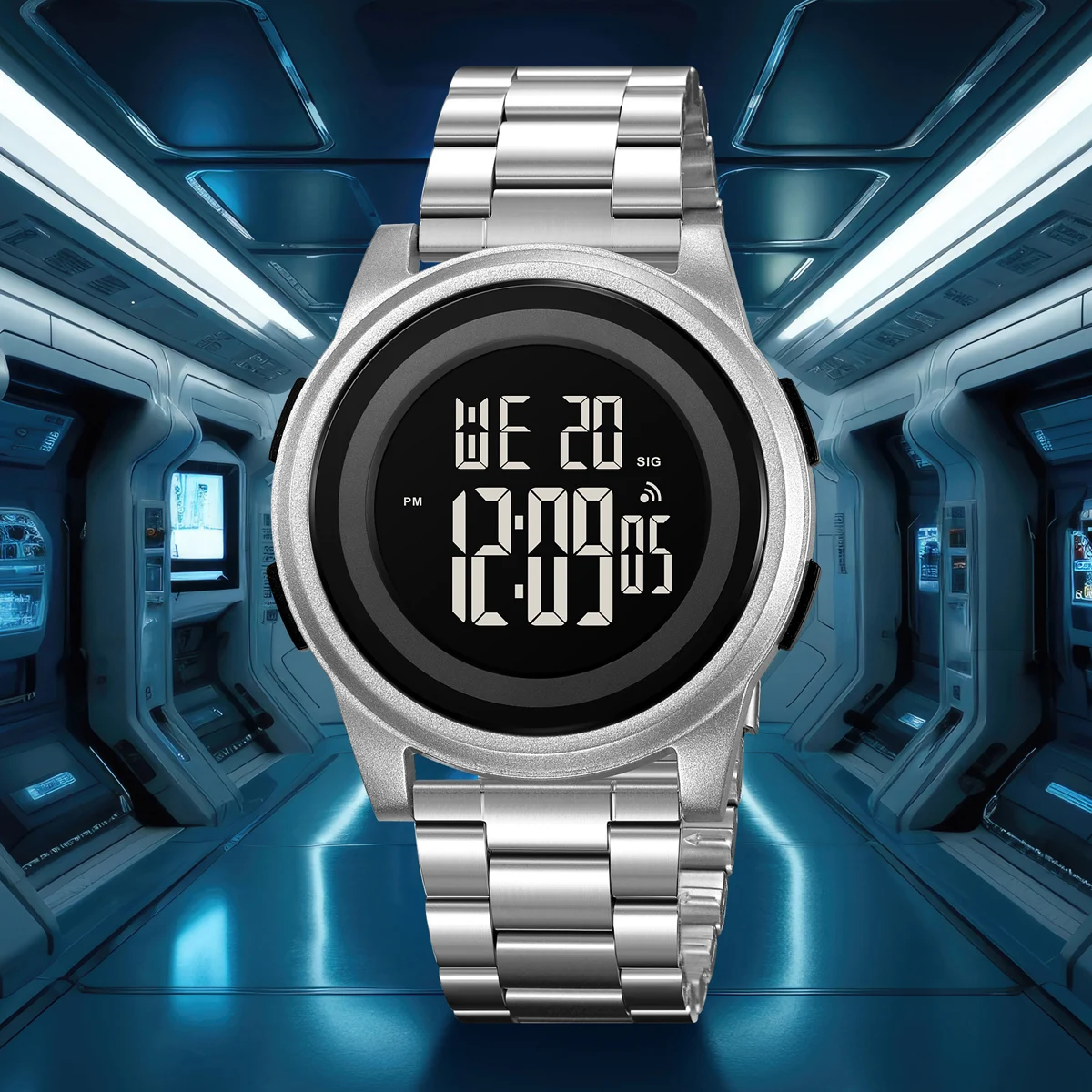 

Светодиодные цифровые часы, мужские спортивные 5-барные водонепроницаемые будильники, корпус из сплава, электронные наручные часы, часы из нержавеющей стали