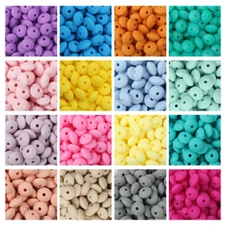 30/60/100pcs Lentil Silicone Beads 12mm Loose Spacing Beads Abacus Focal Beads For Jewelry Making DIY Keychains Pen Accessories