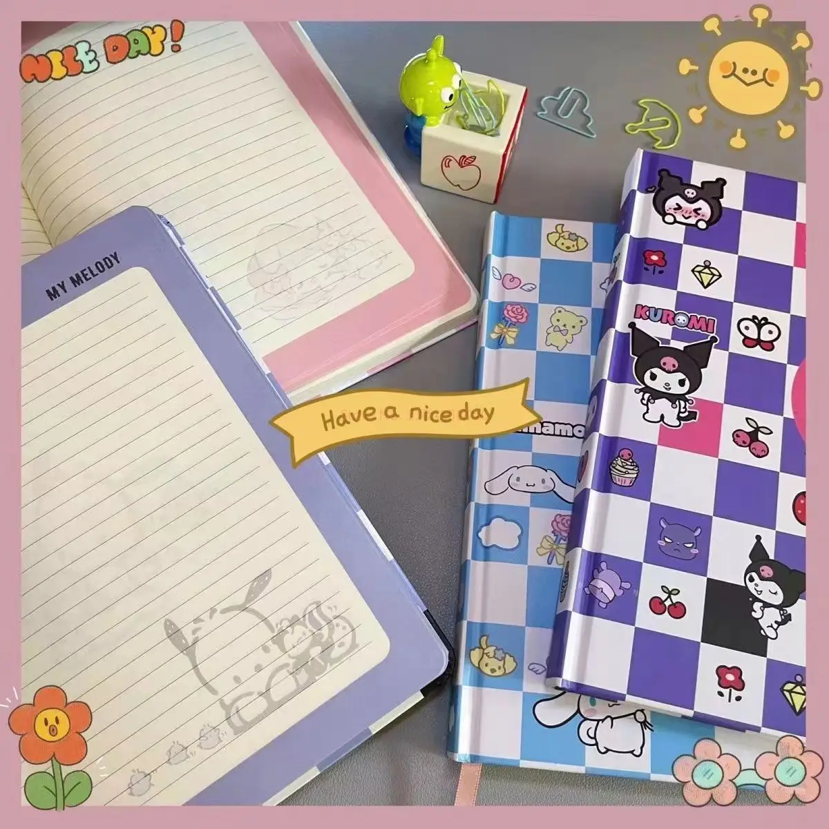 14.5x21 ซม.Sanrio Cinnamoroll Kuromi Pochacco Melody Statione การ์ตูนไดอารี่โน้ตบุ๊คน่ารักคู่มือนักเรียนเครื่องเขียนขายส่ง
