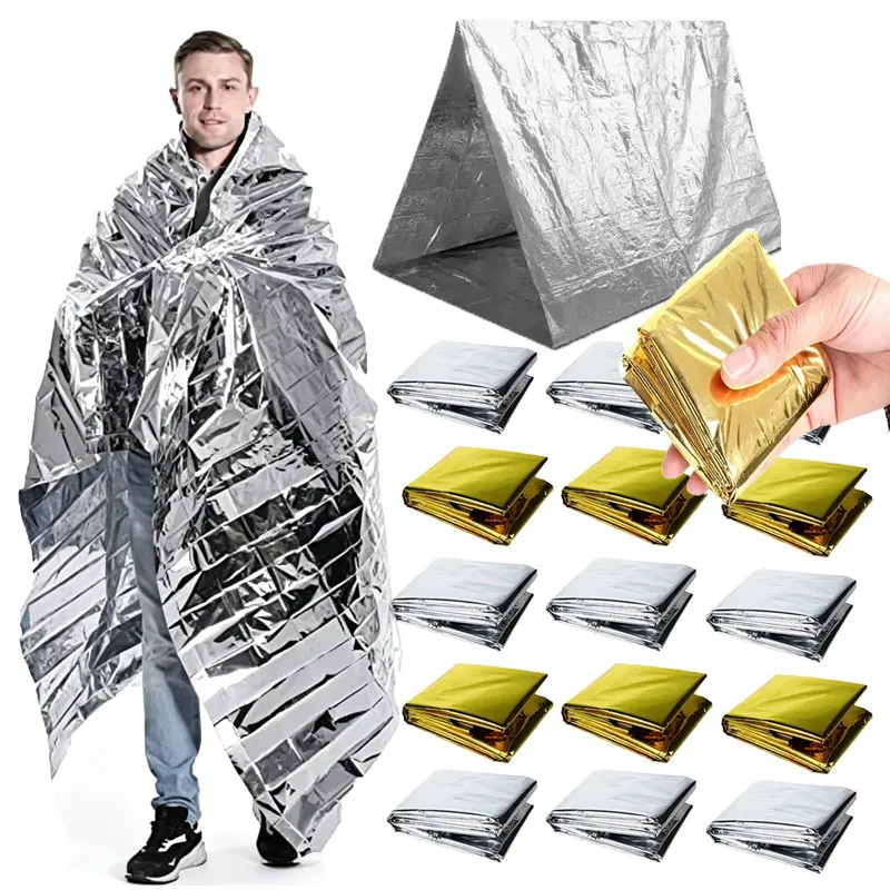 4/8pc Emergency Thermal Poncho Blanket Lightweight Folding Water Resistant Windproof Sunshade Reusable First Aid Camping Mat Pad
