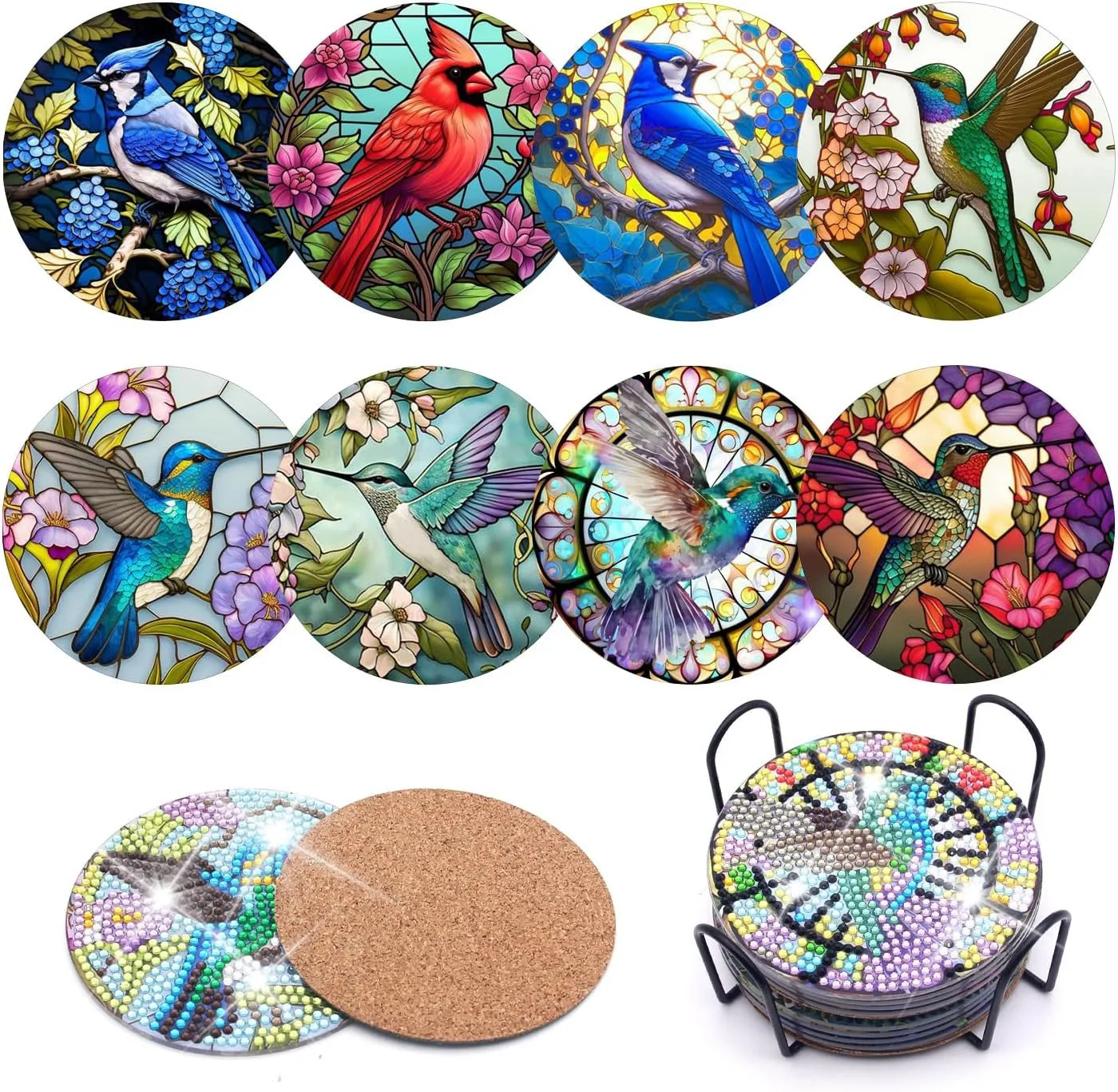 

DIY Handmade Full Drill Rhinestone Coaster 8Pcs Special Shape Cup Pad Living Room Home Desktop Ornament