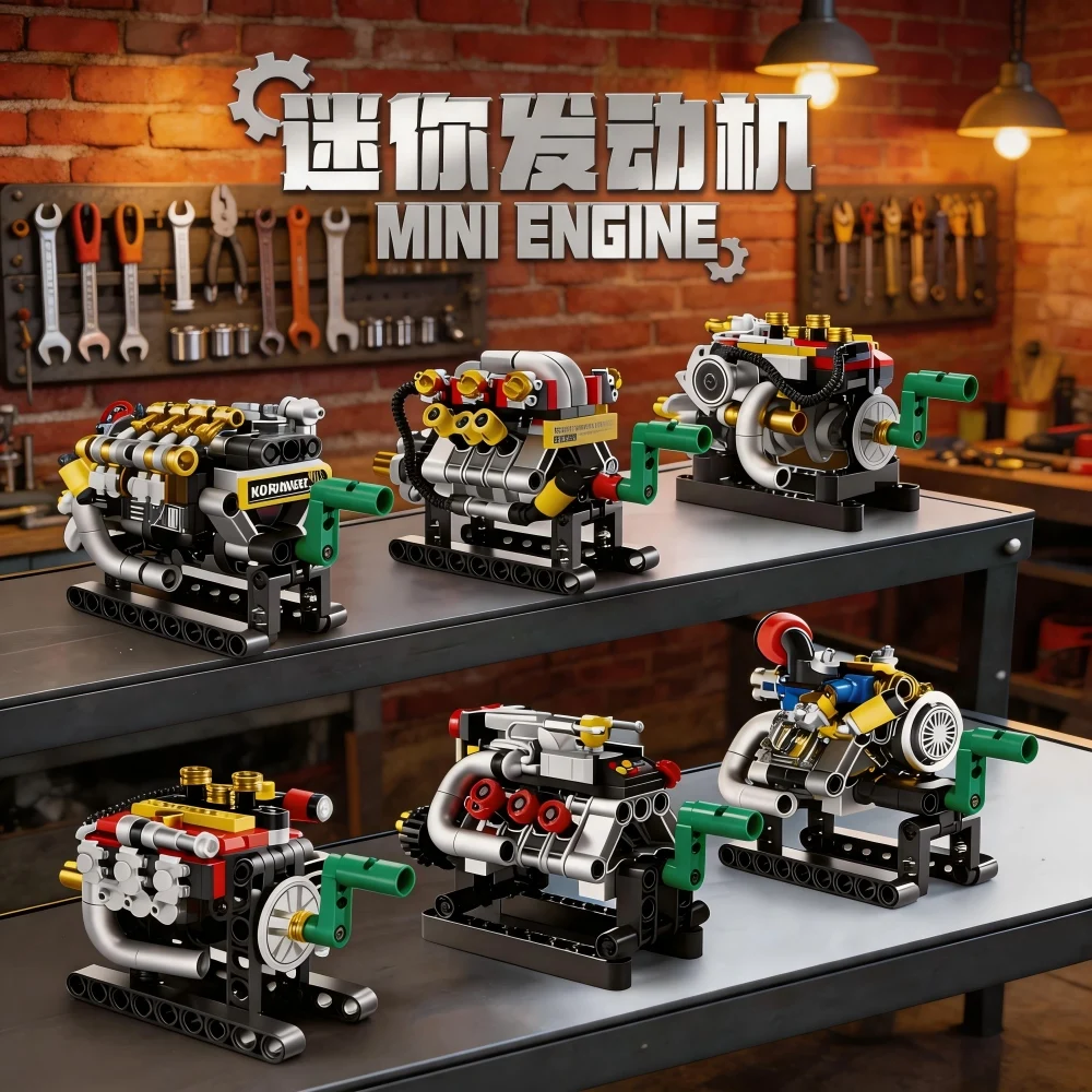 2026 DIY Tech Racing Car V8 V10 Engine Motor Building Blocks MOC Mechanical Model Education Assembly Bricks Toy Boy Friend Gift