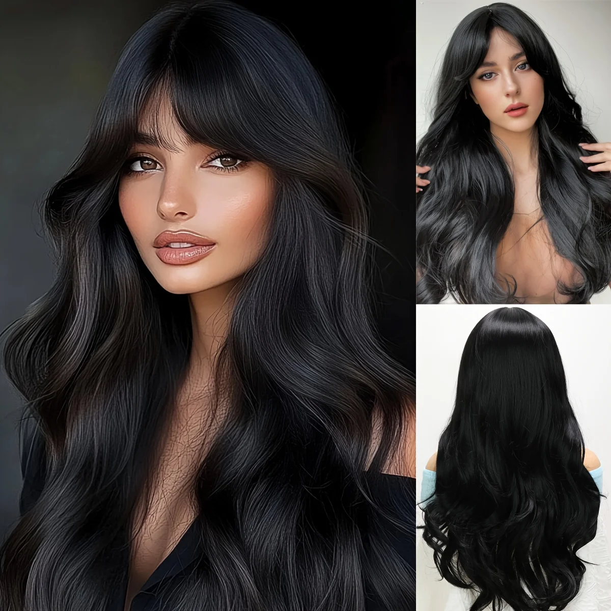 Big wave black long chemical fiber wig, elegant literary style, suitable for many occasions, breathable, comfortable and easy to
