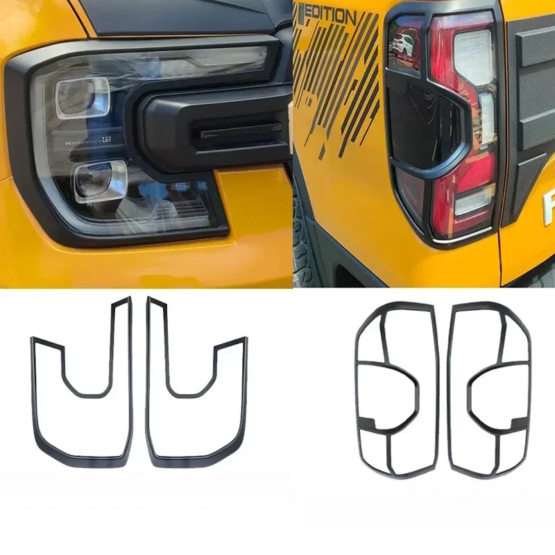 

For Ford Ranger 2023 2024 ABS Black Headlight Taillight Frame front Rear Lamp Ring Decorative Cover Stickers Car Accessories